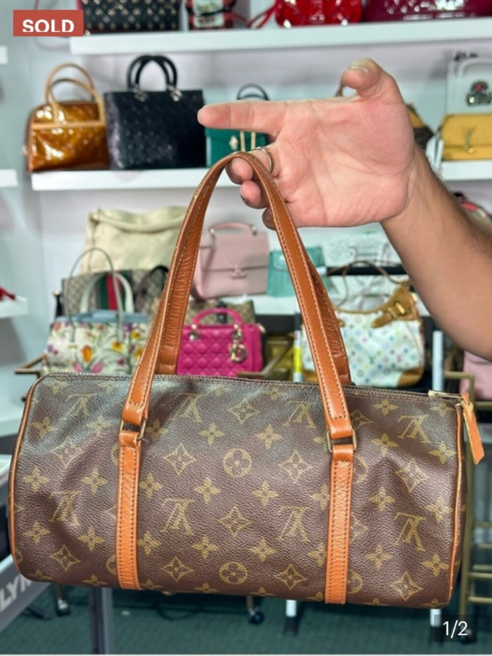 Louis Vuitton Brown Monogram Barrel Papillon Bag With Tan Leather Trim EUC